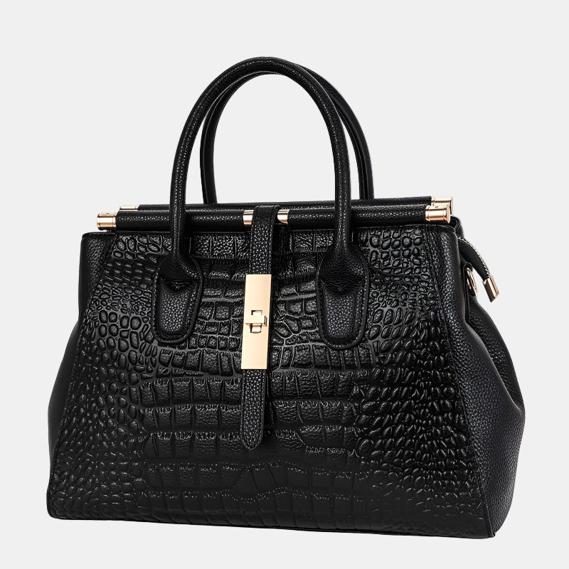 Evelina Croc-Embossed Handbag shown in full-grain leather
